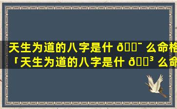 天生为道的八字是什 🐯 么命格「天生为道的八字是什 🌳 么命格的人」